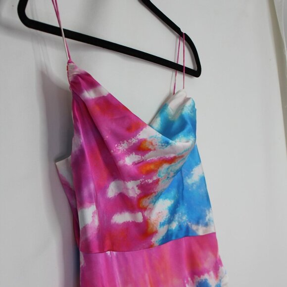Retrofete Silk Marlene Cotton Candy Maxi Slip Dress Tie Dye Print High Slit M - Picture 6 of 16